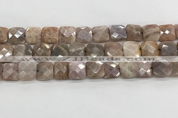 CMS1830 15.5 inches 14*14mm faceted square AB-color moonstone beads