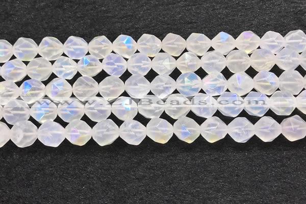 CMS1873 15.5 inches 10mm faceted nuggets AB-color white moonstone beads