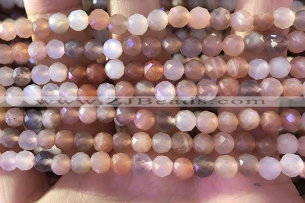 CMS1890 15.5 inches 5.5mm faceted round rainbow moonstone beads