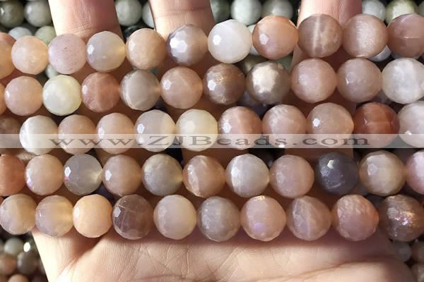 CMS1893 15.5 inches 10mm faceted round rainbow moonstone beads