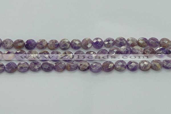 CNA1045 15.5 inches 12mm faceted coin dogtooth amethyst beads