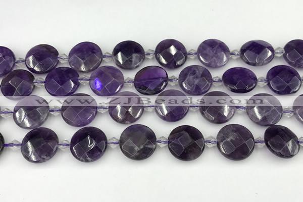 CNA1200 15.5 inches 16mm faceted coin amethyst beads wholesale