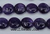 CNA269 15.5 inches 14mm flat round natural amethyst beads wholesale
