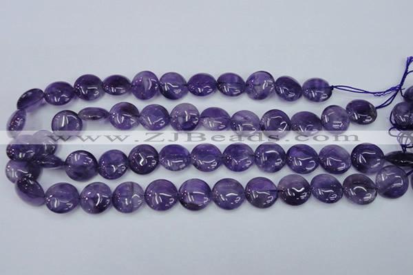 CNA270 15.5 inches 16mm flat round natural amethyst beads wholesale