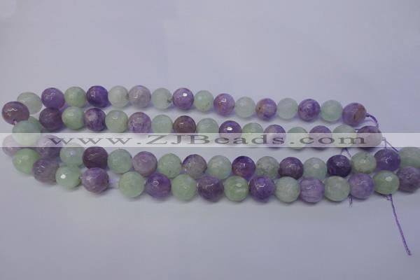 CNA664 15 inches 12mm faceted round lavender amethyst & prehnite beads