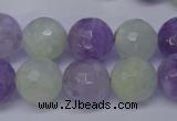 CNA665 15 inches 14mm faceted round lavender amethyst & prehnite beads