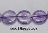 CNA822 15.5 inches 14mm flat round natural light amethyst beads