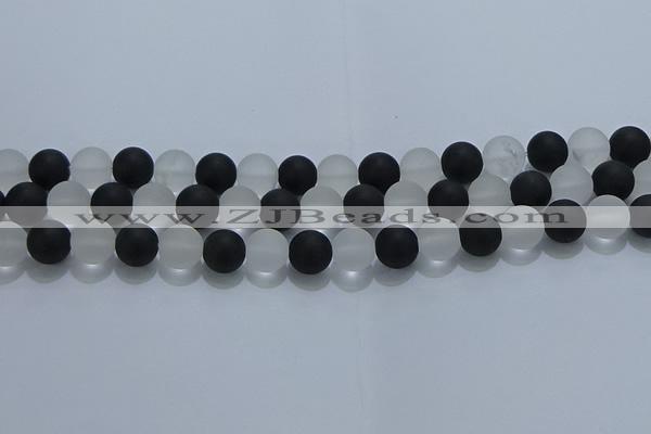 CNC113 15.5 inches 10mm round matte white crystal & black agate beads