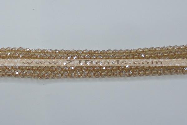 CNC516 15.5 inches 4mm faceted round dyed natural white crystal beads