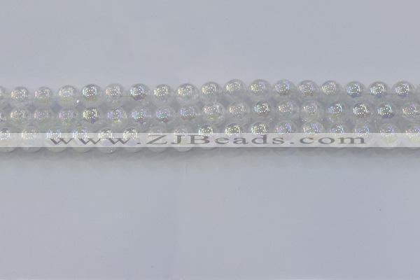 CNC562 15.5 inches 8mm round plated crackle white crystal beads