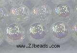 CNC565 15.5 inches 14mm round plated crackle white crystal beads