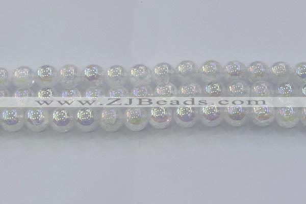 CNC566 15.5 inches 16mm round plated crackle white crystal beads