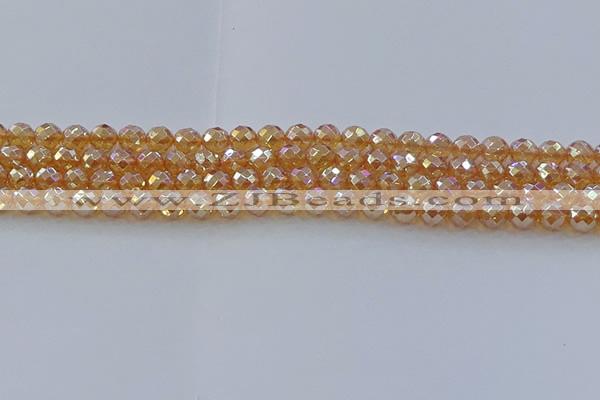 CNC620 15.5 inches 6mm faceted round plated natural white crystal beads