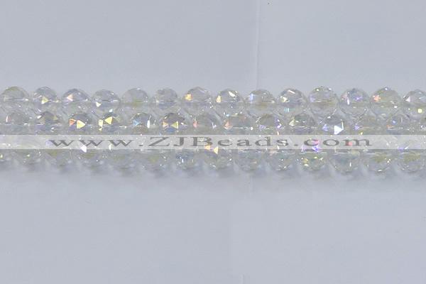 CNC648 15.5 inches 12mm faceted round plated natural white crystal beads