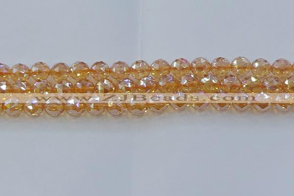 CNC654 15.5 inches 12mm faceted round plated natural white crystal beads