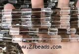 CNC829 8*12mm faceted rectangle white crystal & smoky quartz beads