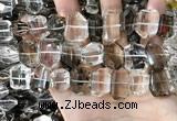 CNC832 12*16mm - 15*20mm freefrom white crystal & smoky quartz beads