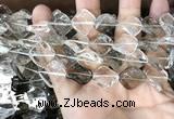 CNC834 14*14mm twisted diamond white crystal & smoky quartz beads