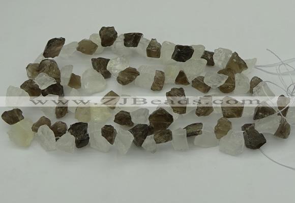 CNG1158 8*12mm - 13*18mm nuggets white crystal & smoky quartz beads