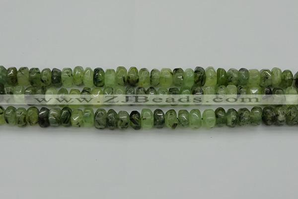 CNG1179 15.5 inches 6*14mm - 8*14mm nuggets green rutilated quartz beads