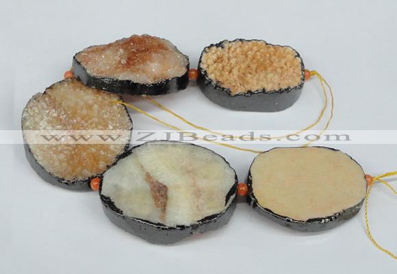 CNG1494 8 inches 30*35mm - 35*45mm freeform agate beads with brass setting