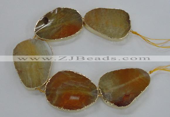 CNG1620 8 inches 35*50mm - 45*55mm freeform agate beads with brass setting