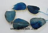 CNG1623 8 inches 35*50mm - 45*55mm freeform agate beads with brass setting