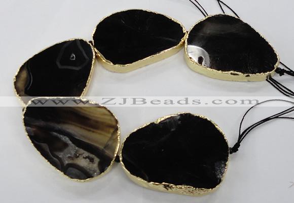 CNG1625 8 inches 40*50mm - 50*60mm freeform agate beads with brass setting