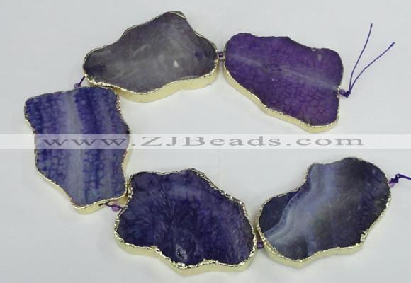 CNG1688 8 inches 35*50mm - 45*65mm freeform agate beads with brass setting