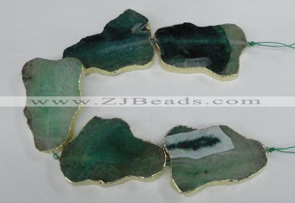 CNG1689 8 inches 35*50mm - 45*65mm freeform agate beads with brass setting