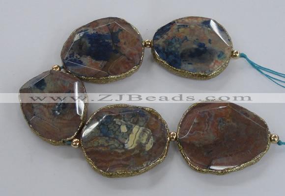 CNG2181 8 inches 40*45mm - 45*50mm freeform agate beads with brass setting