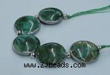 CNG2190 7.5 inches 30mm flat round agate beads with brass setting