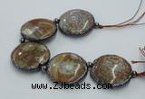 CNG2304 7.5 inches 35mm flat round agate beads with brass setting