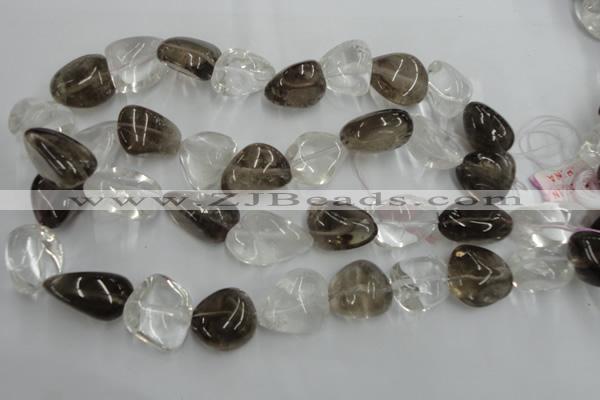 CNG238 15.5 inches 15*22mm nuggets smoky quartz & crystal beads