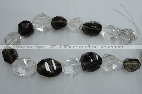 CNG239 18*25mm - 25*30mm faceted nuggets smoky quartz & crystal beads