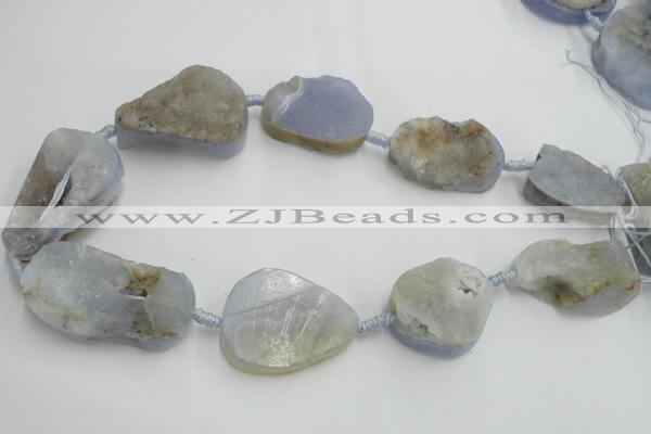 CNG243 18*28mm - 28*45mm faceted nuggets blue chalcedony beads