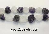CNG3571 18*20mm - 25*30mm nuggets rough white crystal & amethyst beads