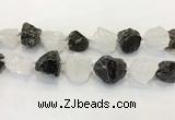 CNG3572 18*20mm - 25*30mm nuggets rough white crystal & smoky quartz beads