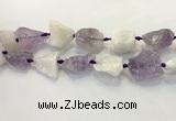 CNG3573 18*20mm - 25*30mm nuggets rough white crystal & amethyst beads