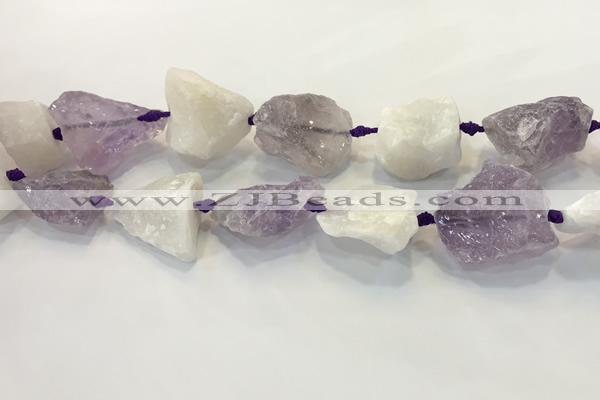CNG3573 18*20mm - 25*30mm nuggets rough white crystal & amethyst beads
