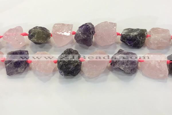 CNG3574 18*20mm - 25*30mm nuggets rough amethyst & rose quartz beads