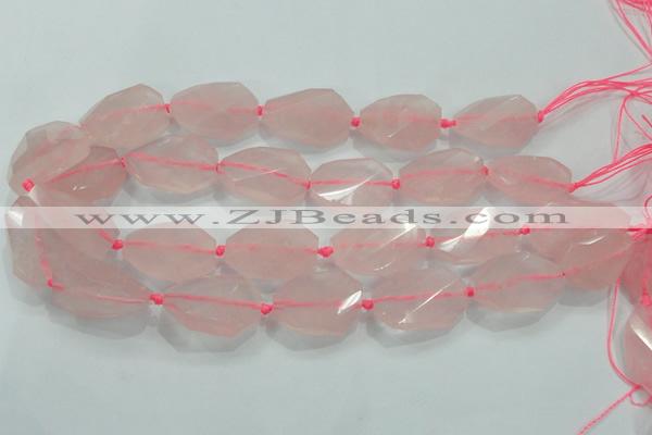 CNG480 15.5 inches 20*30mm twisted & faceted nuggets rose quartz beads