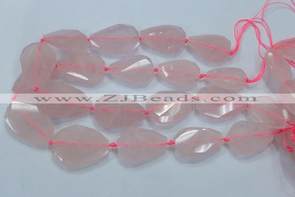 CNG481 15.5 inches 30*40mm twisted & faceted nuggets rose quartz beads