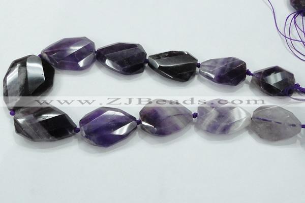 CNG484 15.5 inches 28*35mm twisted & faceted nuggets amethyst beads