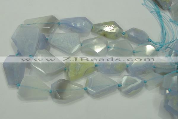 CNG495 15 inches 15*20mm – 30*45mm faceted nuggets blue chalcedony beads