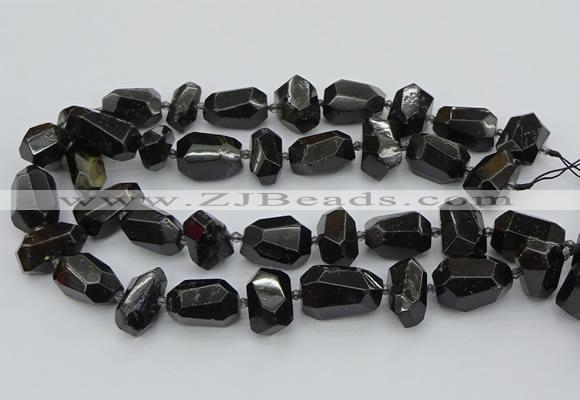 CNG5373 12*16mm - 18*25mm faceted nuggets black tourmaline beads