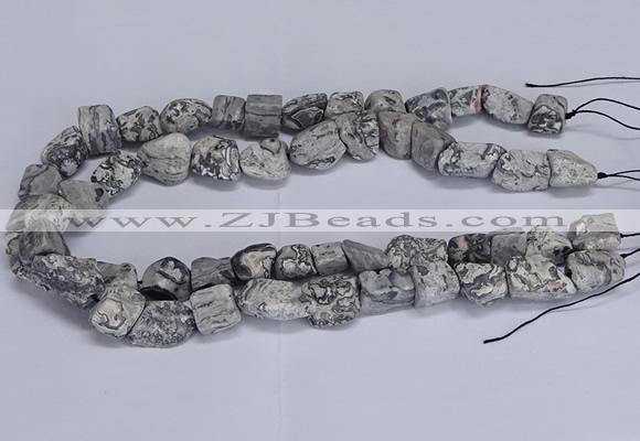 CNG5541 15.5 inches 10*14mm - 12*16mm nuggets grey picture jasper beads