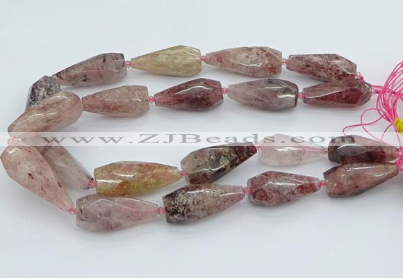 CNG5632 15*35mm - 18*45mm faceted teardrop strawberry quartz beads