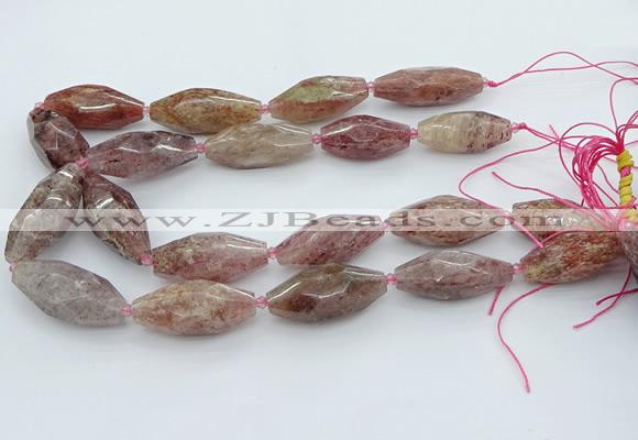 CNG5633 15.5 inches 15*35mm - 18*40mm faceted rice strawberry quartz beads