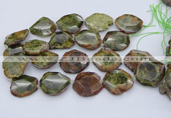 CNG5670 15.5 inches 25*35mm - 35*40mm faceted freeform green garnet beads